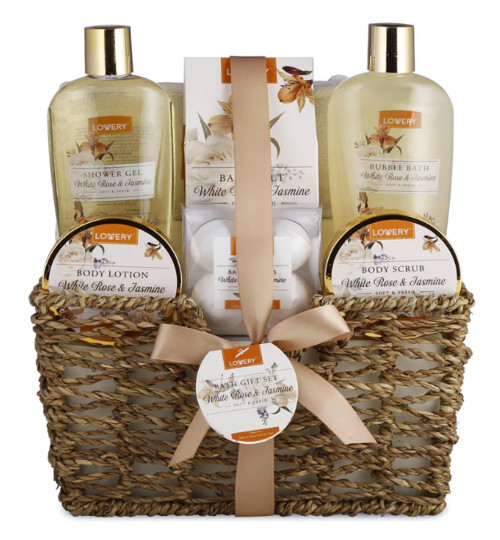 White Rose & Jasmine Home Bath Set - 11Pc Body Care Kit