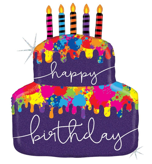 Oversize Paint Splatter Birthday Cake Mylar Balloon 25""