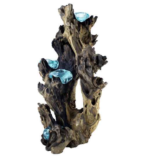 Cohasset Quad Molten Candle Holder, Natural Wood and Recycled Glass